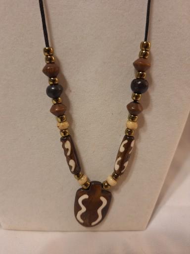 African Art Necklace, Buffalo Bone beads hand carved and painted Two for the price of one