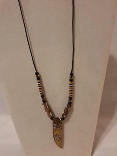 Pendant Necklace, Buffalo Bone beads hand carved and painted