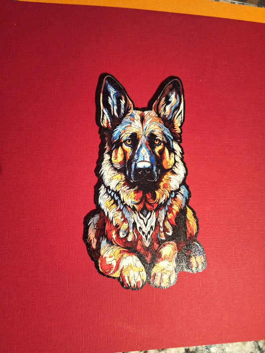 Wall Art Unique German Shepherd  Framed wooden puzzle picture of 8 X 8