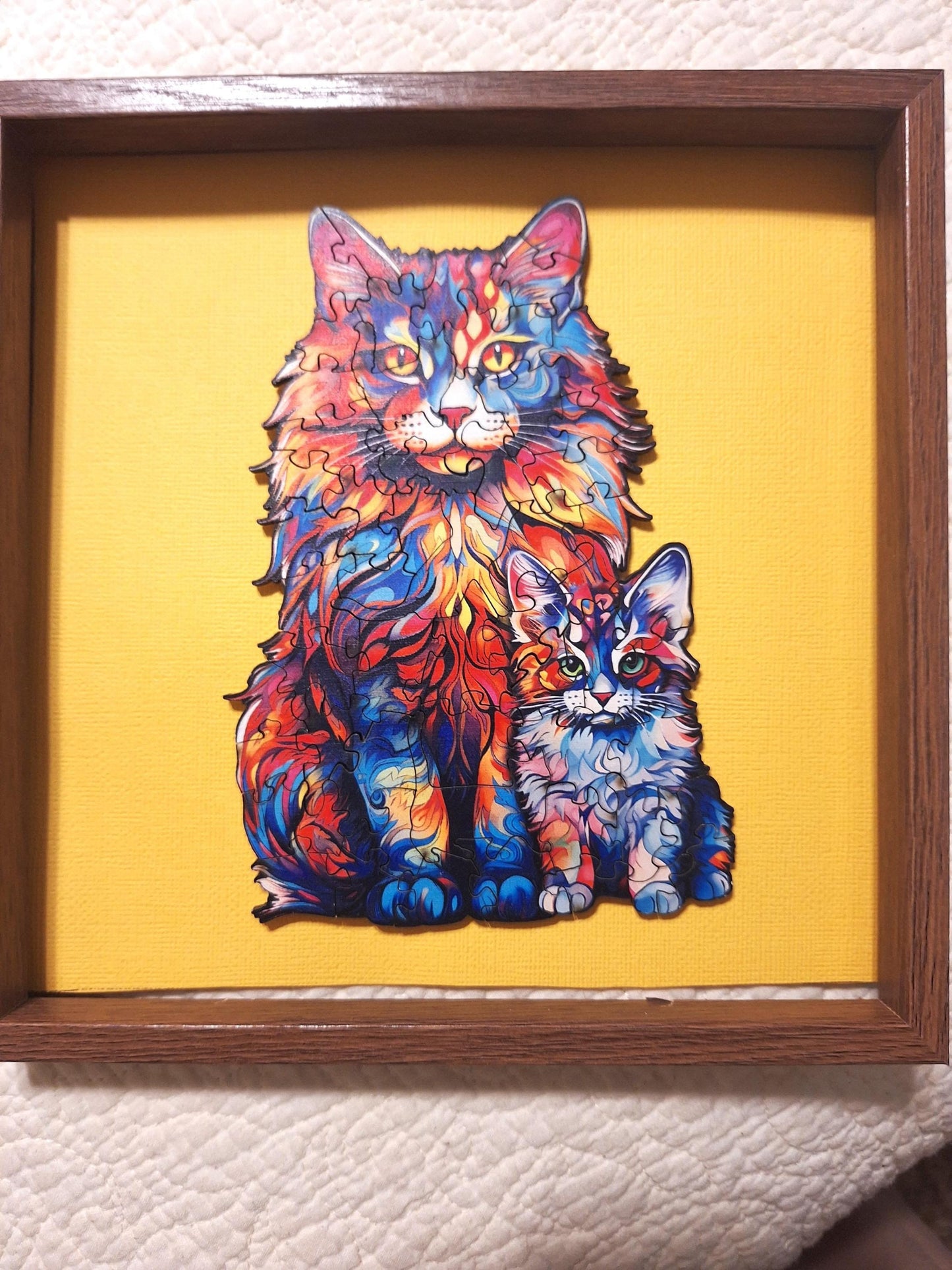 Wall Art Framed wooden puzzle picture Kaayee Maine Coon Cat Family Framed 10x10 w/glass