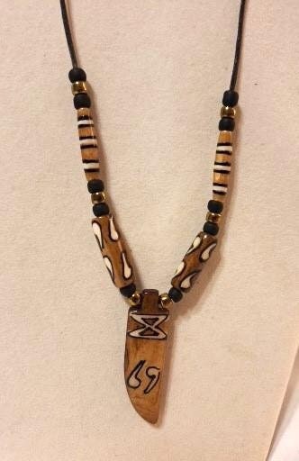 Pendant Necklace, Buffalo Bone beads hand carved and painted